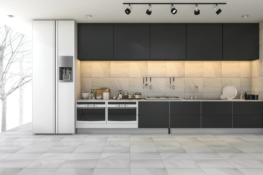 3d rendering minimal black kitchen in winter 2025 01 09 00 59 01 utc